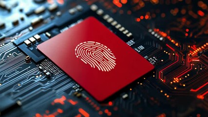 A red fingerprint icon on a circuit board background, symbolizing security. - Powered by Adobe