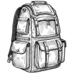 Illustration of Black and White Backpack Luggage Travel Equipment