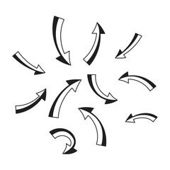 Set of curved arrow illustrations in different directions.