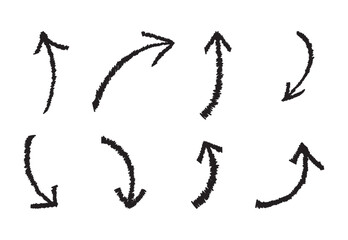 Set of curved arrow illustrations in different directions.
