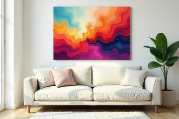 Light beige sofa against white wall, abstract canvas art , texture, elegant, interior design