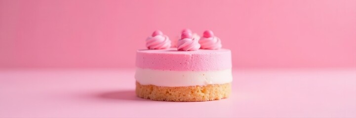 Miniature pink cake, pastel frosting, pink backdrop, pretty, whipped, cutefood