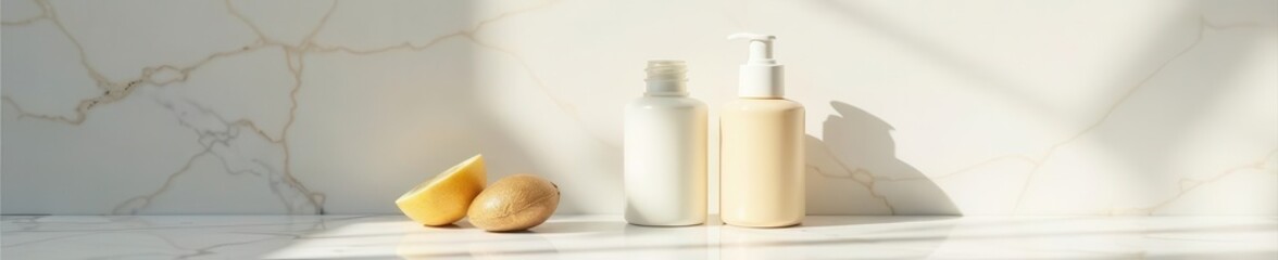 Minimalist skincare routine, natural products on marble , skincare, image, products