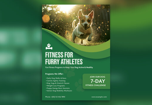 Editable Pet Fitness Flyer Template &ndash; Green Theme for Dog Agility, Weight Loss & Wellness Programs
