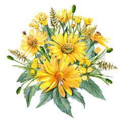 Heliopsis,Tansy and Lawn herbs bouquet