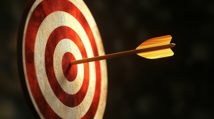 Sharp Arrow Hitting the Center of a Red and White Dartboard with Soft Focus in the Background