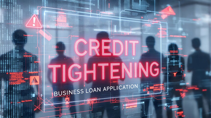 Credit tightening displayed in a futuristic interface over blurred figures