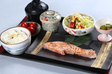 food, japanese cuisine, delicious, salmon set meal