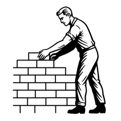 Illustration of Bricklayer Constructing Wall Transparent Background Job Labor
