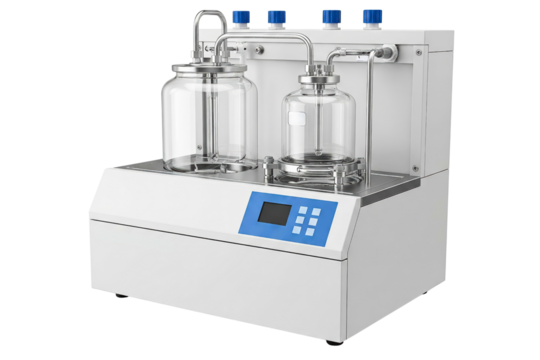 Modern laboratory equipment for chemical analysis isolated on a transparent background