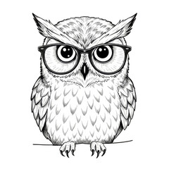 Illustration of Wise Owl with Glasses Cute Sketch Style Vector