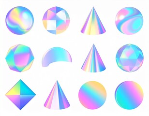 geometric shapes and a geometric holographic 3D vector icon set._ball,liquid,cone,