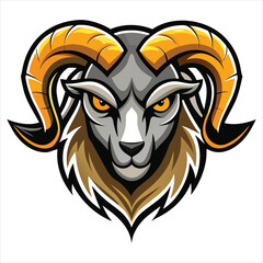 Stylized Ram Head Illustration with Bold Golden Horns