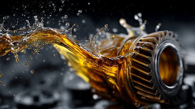 Gear Receiving Pouring Oil Splash in Dark Environment