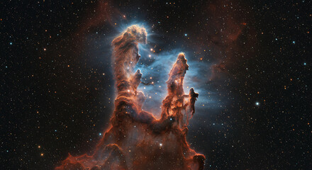 Pillars of Creation in the Eagle Nebula,  A stunning interstellar view of the Eagle Nebula's Pillars of Creation in space © UQ