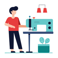 Small Business Owner Setting Up Embroidery Machine At Home