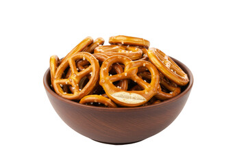Isolated Bowl of Salty Pretzels Brown Delicious Snack on Transparent