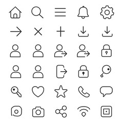 Icons set, white isolated background