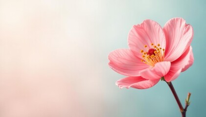 Obraz premium Delicate coral bloom, minimalist line art, soft pastel background, modern, minimal, flower