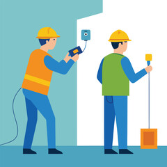 Utility Workers Using Scanner To Detect Hidden Electrical Wires