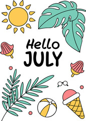 Naklejka premium Minimal editable monthly calendar design for july with color options