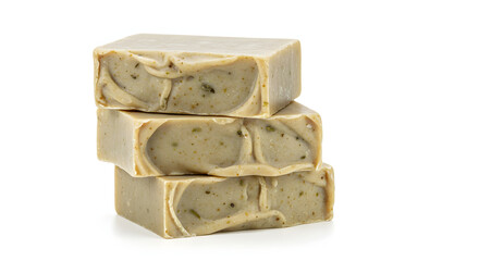 Herbal Soap Bars Natural Handmade with Green Herbs in White Background