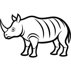 Obraz premium Stylized black and white rhinoceros graphic illustration silhouette