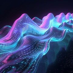 Futuristic Digital Landscape with Glowing Waves
