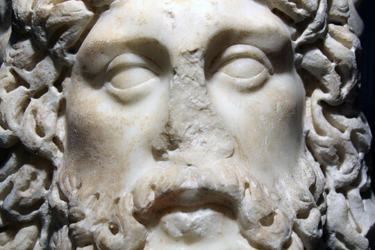 Statue of Zeus, Close Up of Zeus Marble Sculpture Face, Ancient Greek Mythology God Statue Detail