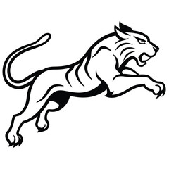 Obraz premium Dynamic black tiger leaping forward with sharp claws and stripes silhouette