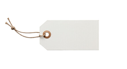 Isolated Blank Paper Price Tag Tied with Rope on Transparent