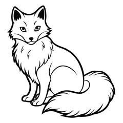 Obraz premium Stylized black and white illustration of a sitting arctic fox silhouette