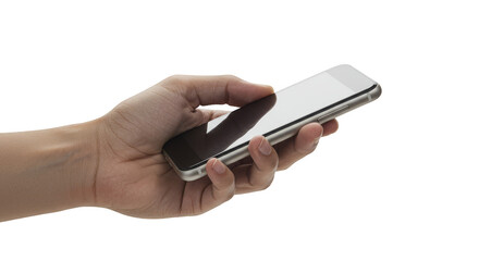 Isolated Hand Holding Mobile Phone Touching Screen Modern Tech