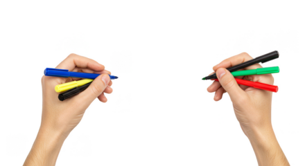 Isolated Hands Holding Colorful Pens Writing Drawing Transparent PNG