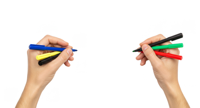 Isolated Hands Holding Colorful Pens Writing Drawing Transparent PNG