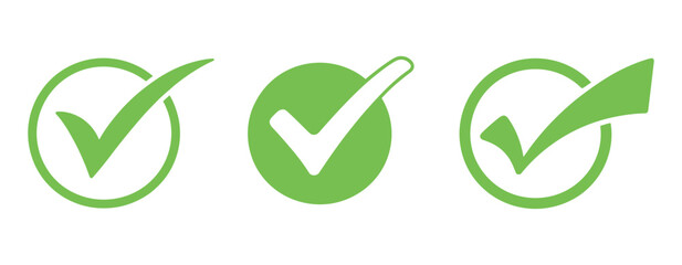 Editable vector icons of green check marks and red crosses, circular and square shapes included

