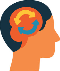 Conceptual Illustration of a Mind with Interconnected Circular Arrows