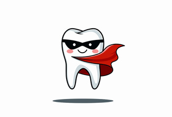 Fototapeta premium Cartoon superhero tooth character with a cape and sunglasses 