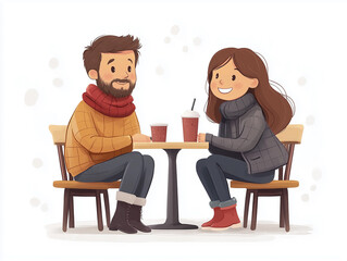 A couple enjoying a smoothie, coffee or tea at an outdoor cafe
