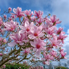 Pink magnolia blossoms in spring