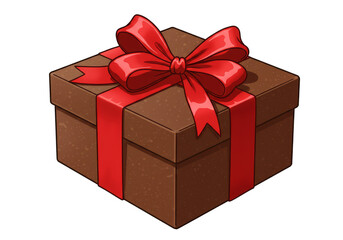 Fototapeta premium Isolated Illustration Brown Gift Box with Red Ribbon and Transparent Background