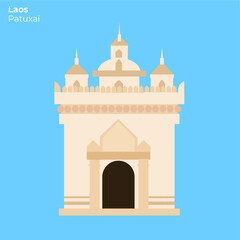 Vector Illustration of Patuxai, a war memorial arch in Vientiane, A symbol of Laos independence and pride, flat art design style. 