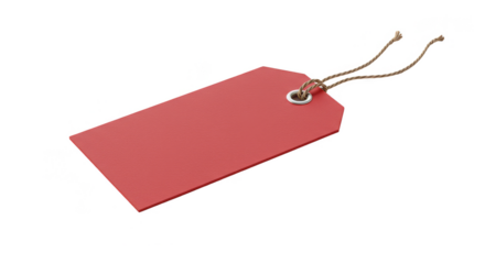 Isolated Red Tag Label with String on Transparent Background