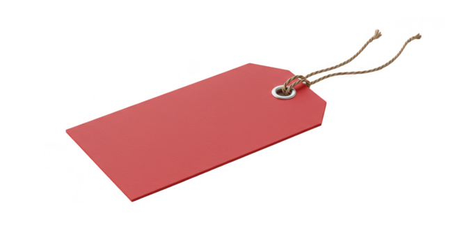 Isolated Red Tag Label with String on Transparent Background