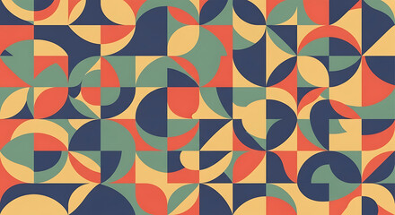 Geometric Abstract Pattern with Symmetrical Shapes and Retro Color Palette.