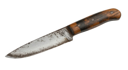 Isolated Rustic Knife with Wooden Handle Steel Blade with transparent