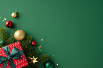 Festive composition featuring gift boxes and ornaments showcasing Christmas spirit and holiday vibes