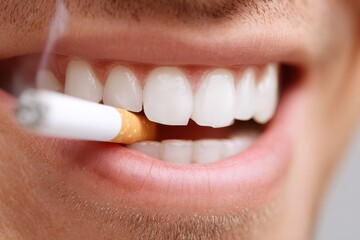 Smoking Teeth and Dental Health. Cigarette Tobacco and Halitosis Risks