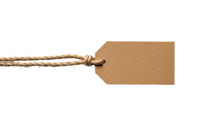 Isolated Price Tag with Jute Rope on Transparent Background