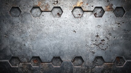 Hexagon-cut steel plate showing wear, corrosion, and texture